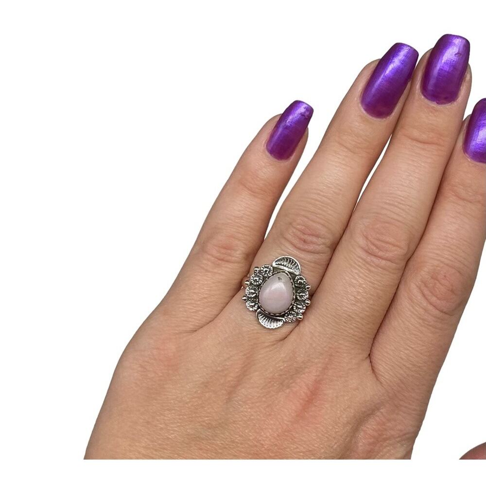 Pink Opal Ring Solid Sterling Silver 925 Size 6 B… - image 1
